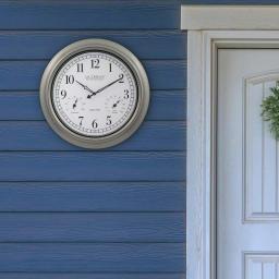 La Crosse Technology 18-Inch Atomic Analog Wall Clock with Thermometer & Hygrometer, Pewter thumbnail 1