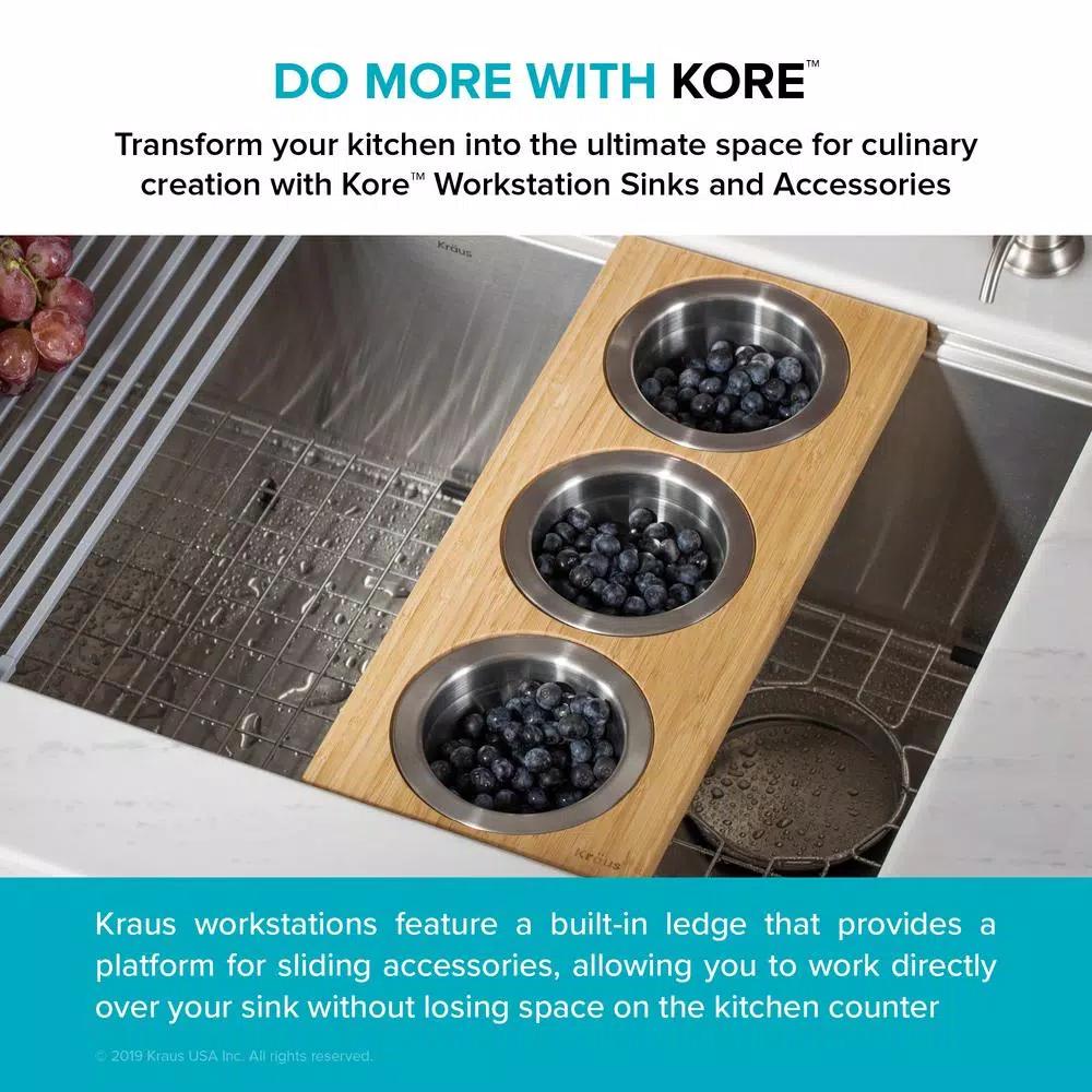 Kraus 16.75 in. Bamboo Workstation Kitchen Sink Serving Board Set with 3 Stainless Steel Prep Bowls