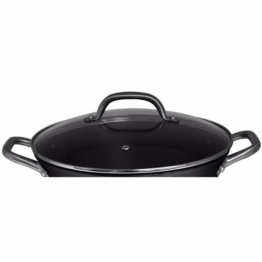 IMUSA 6 qt. Round Lightweight Cast Iron Dutch Oven with Tempered Glass Lid, Black