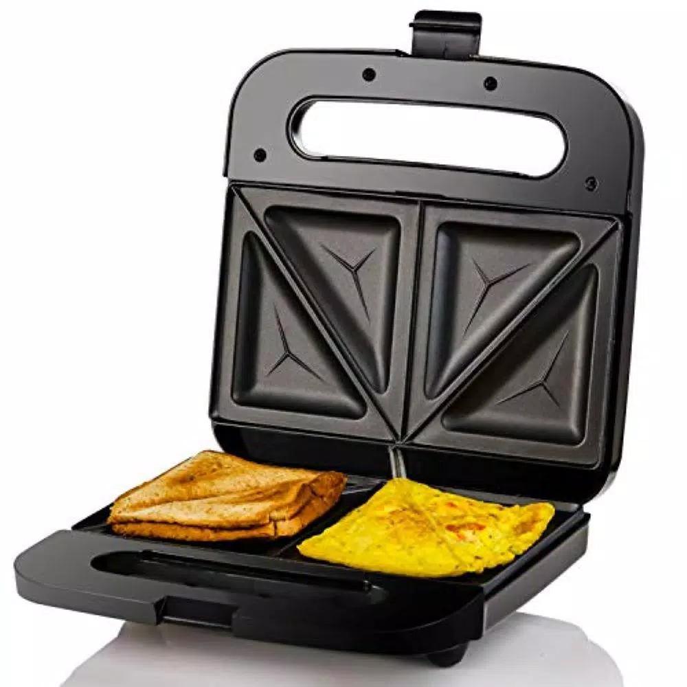 Ovente GPS401 2-Slice Electric Sandwich Maker, 750W Non-Stick Grill, Stainless Steel, Black