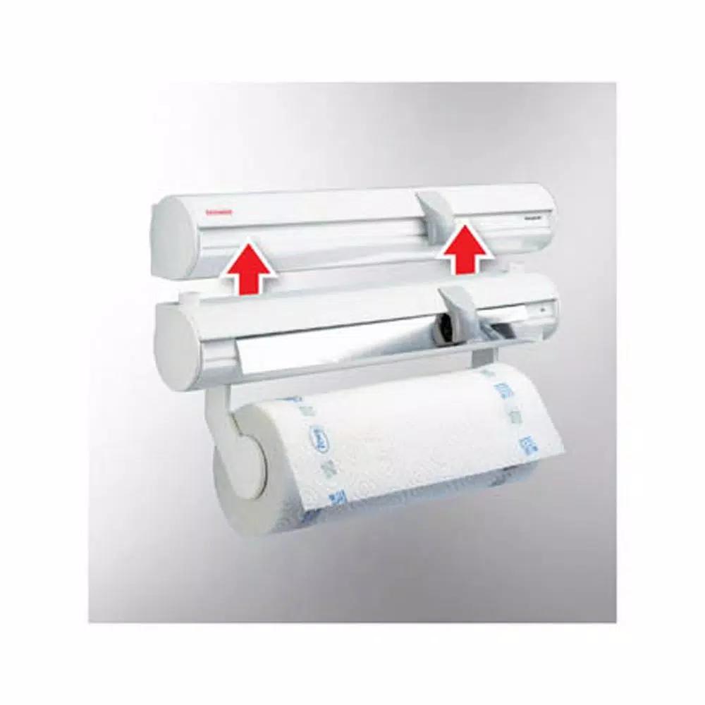 HOUSEHOLD ESSENTIALS Leifheit Wall Mount White Paper Towel Holder and Dual Foil/Plastic Wrap Dispenser