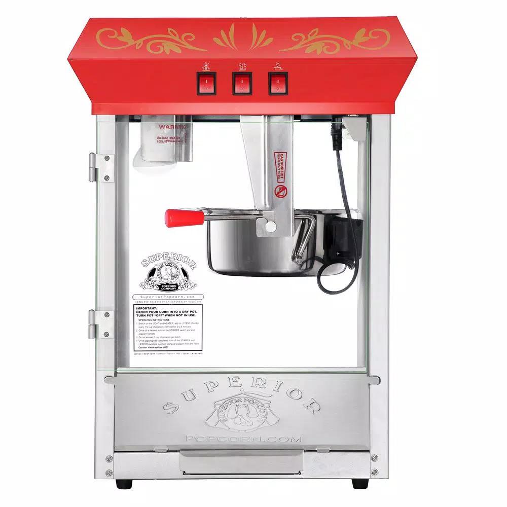 Unbranded Red Carnival Popcorn Popper Machine with Cart, 850W, 8 oz. Stainless Steel Kettle