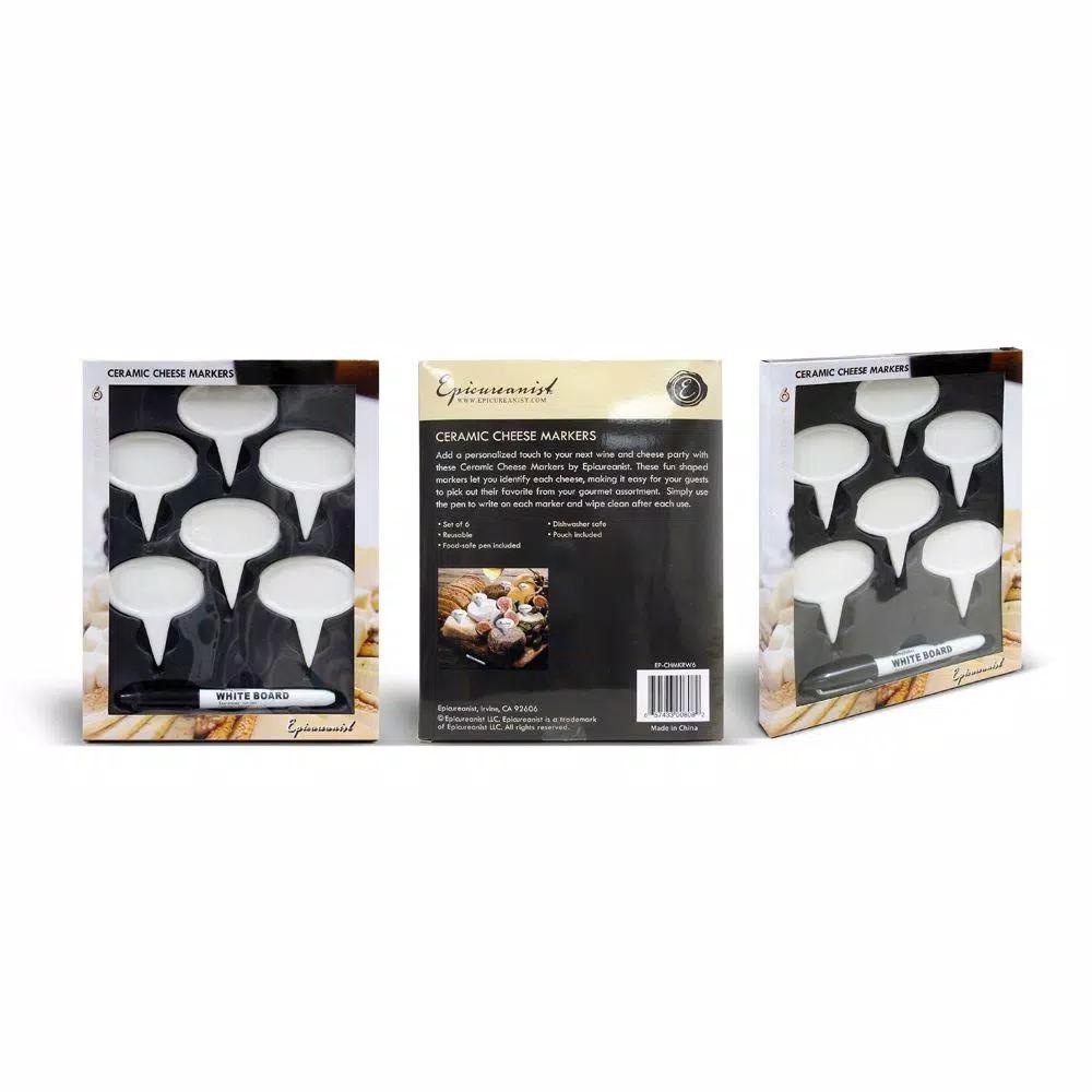 Epicureanist Ceramic Cheese Marker Set of 6 with Food-Safe Pen and Storage Pouch