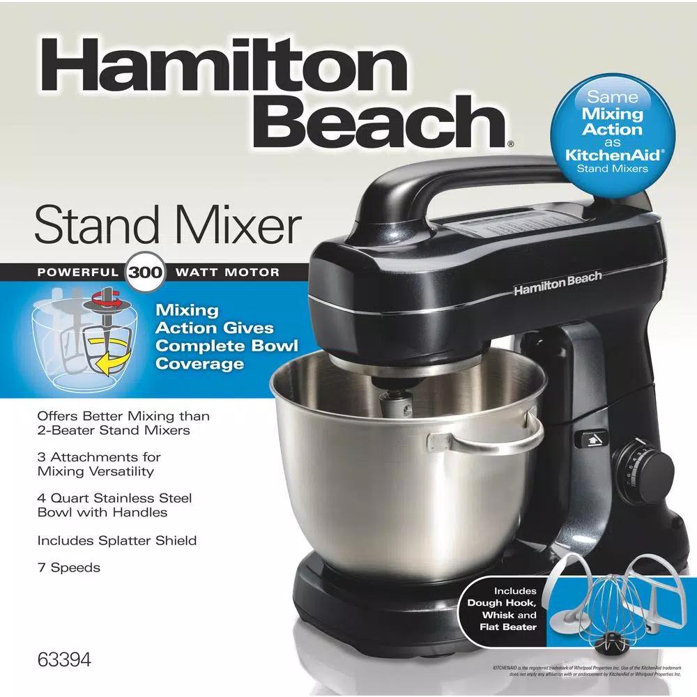 Hamilton Beach 4 Qt. 7-Speed Stand Mixer with Stainless Steel Bowl, Black