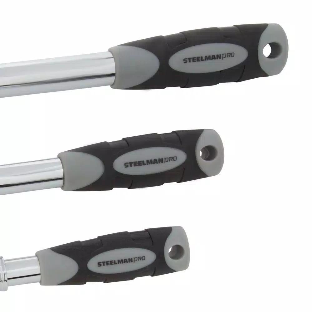 STEELMAN PRO 96753 3-Piece Extendable Flex-Head Ratchet Set, 1/4 in., 3/8 in., and 1/2 in. Drive