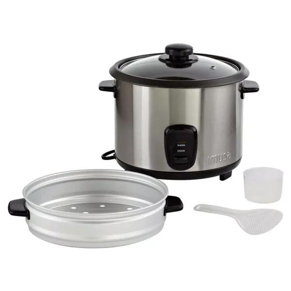 IMUSA 20-Cup Stainless Steel Rice Cooker with Non-Stick Interior and Steamer Insert