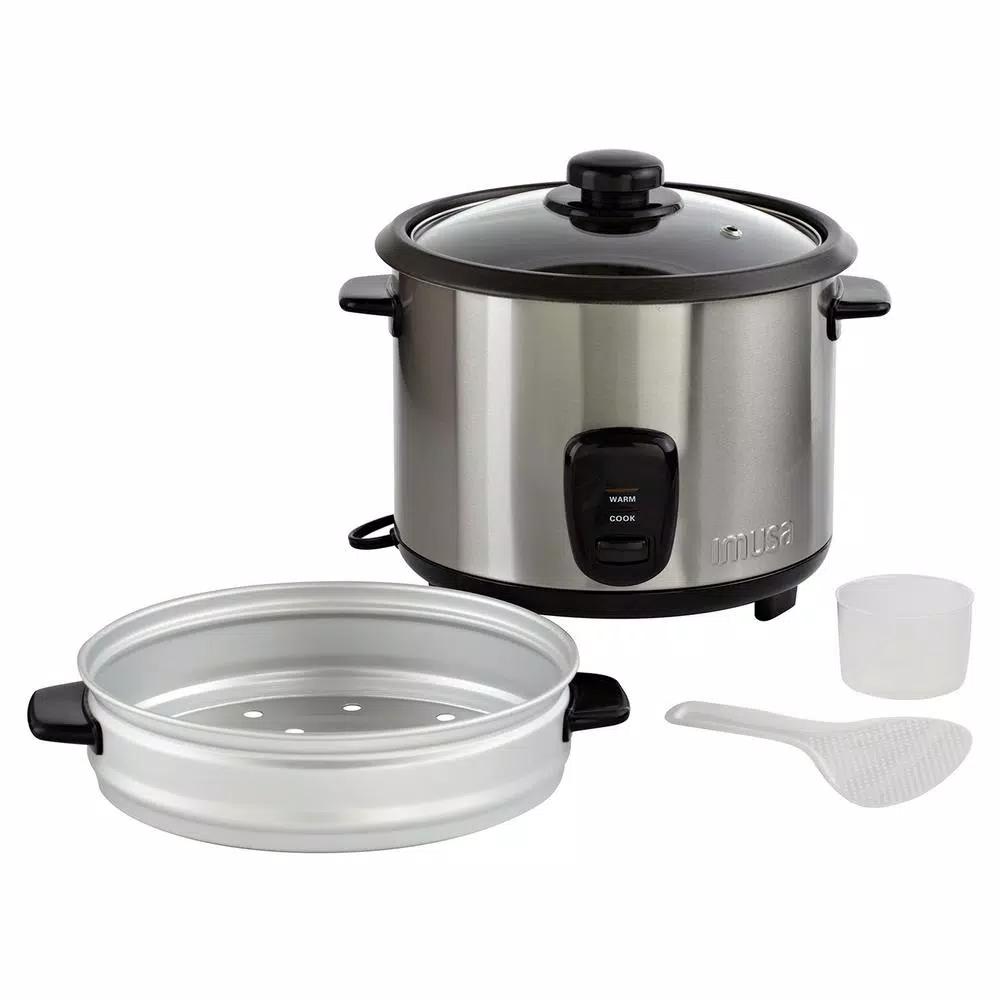 IMUSA 20-Cup Stainless Steel Rice Cooker with Non-Stick Interior and Steamer Insert
