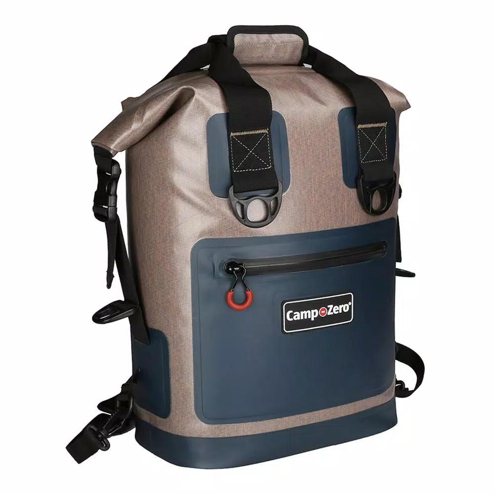 Camp-Zero Premium 17.2 Qt Soft-Side Backpack Cooler Bag, Beige and Blue
