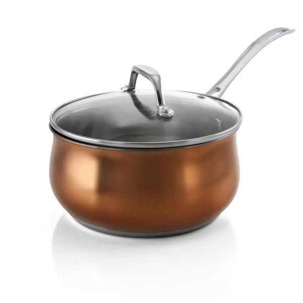 Oster Carabello 2.6 Qt. Stainless Steel Nonstick Saucepan with Glass Lid, Copper