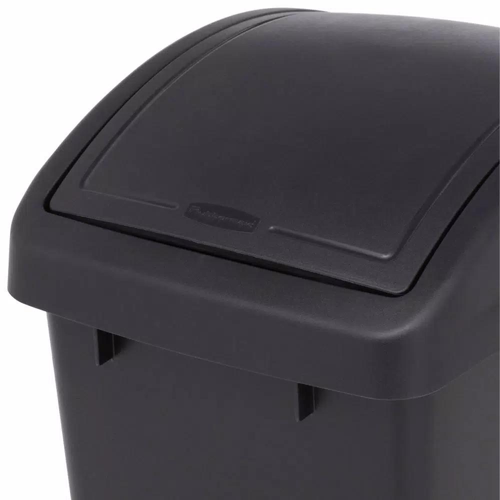 Rubbermaid 12.5 Gal. Black Swing Top Plastic Wastebasket
