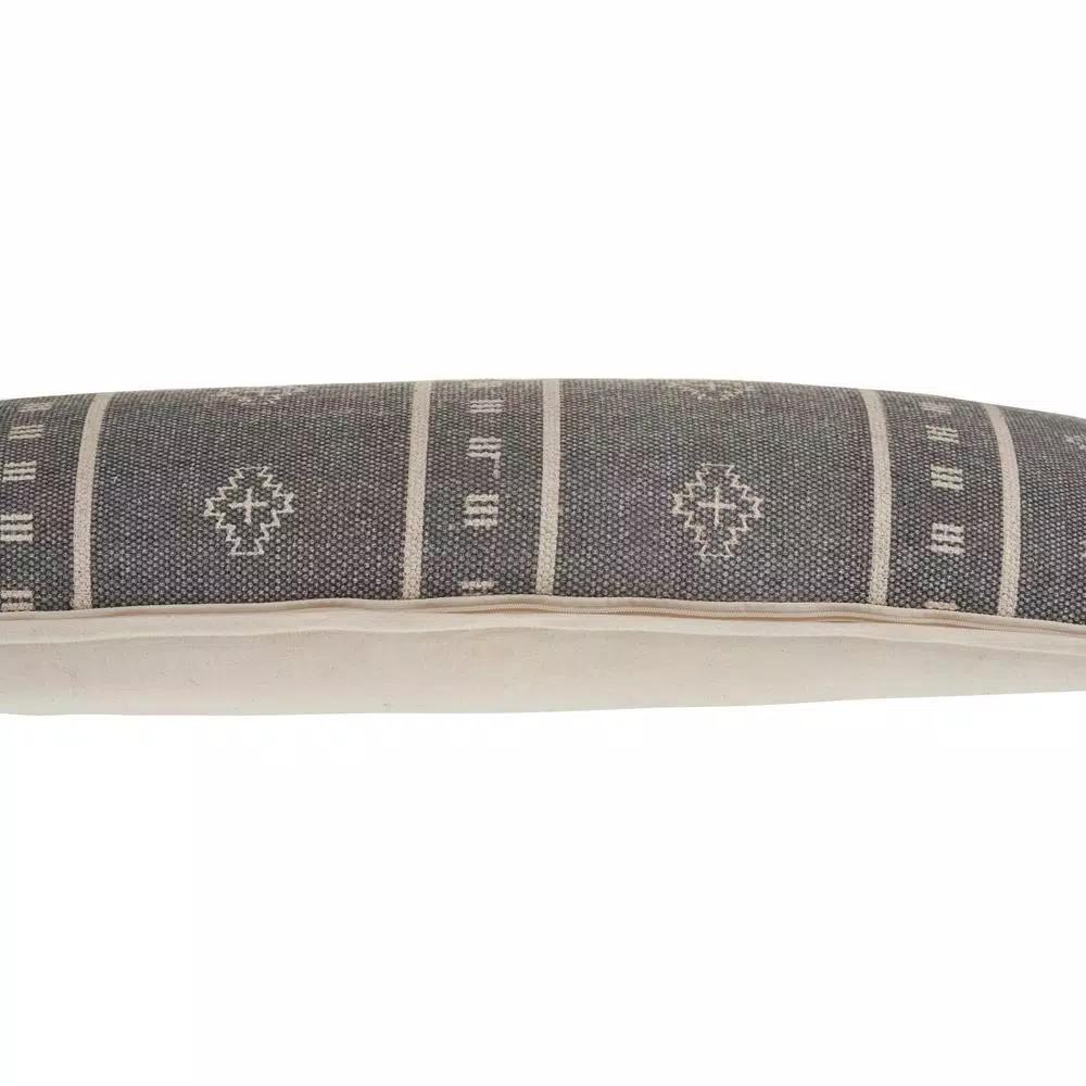 LR Home Embroidered Ethnic Floral Throw Pillow, 14 x 36 in, Gray and Cream Cotton