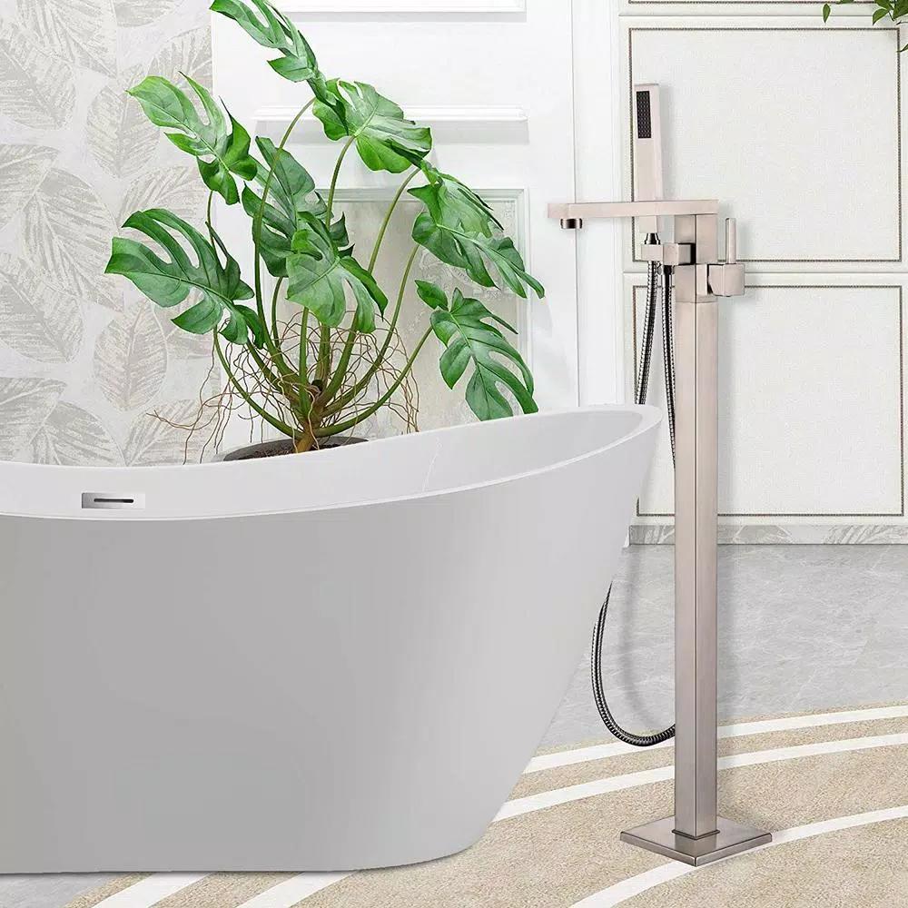 Vanity Art 34 in. Freestanding Single Handle Claw Foot Tub Faucet with Hand Shower, Brushed Nickel