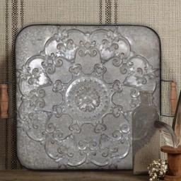 Benjara Ravello Square Gray Wood and Iron Decorative Tray with Floral Detail thumbnail 6