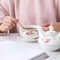MALACASA Elegant Porcelain Tea Set for One - 3 Piece Teapot, Teacup and Saucer Set, White with Pattern thumbnail 6