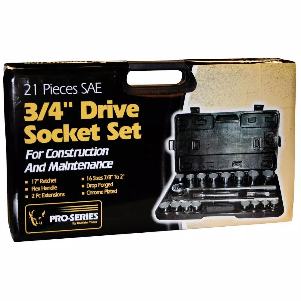 PRO-SERIES 21-Piece 3/4 in. Drive Socket Set with Reversible Ratchet and Blow Molded Case