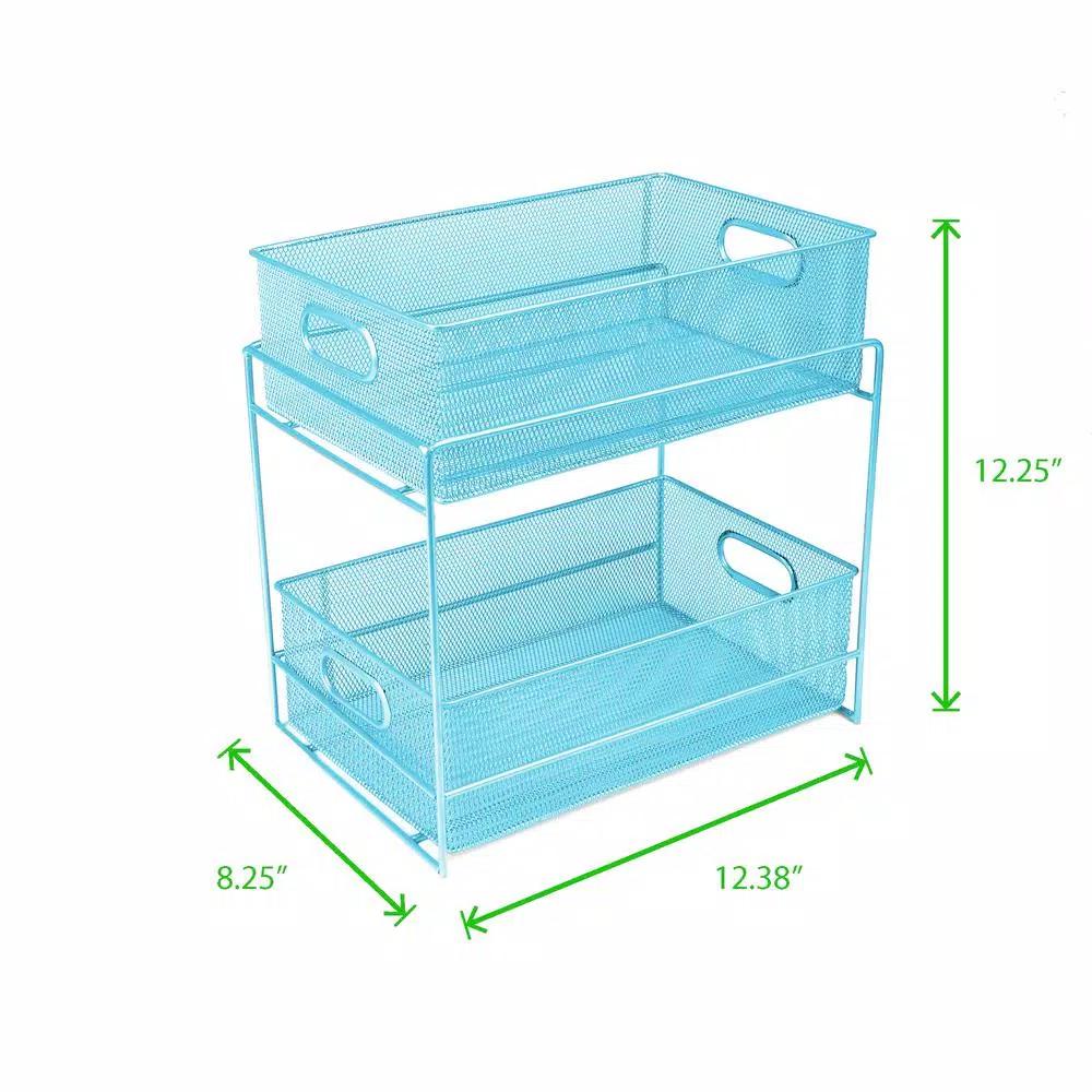 MIND READER 2-Tier Metal Mesh Utensil Caddy & Flatware Organizer, Blue