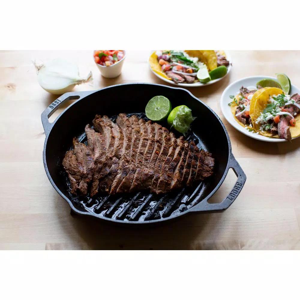 Lodge 12 in. Cast Iron Grill Pan with Dual Handles, Black