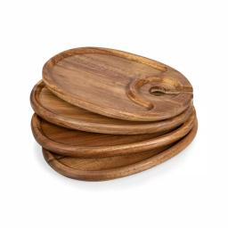 Picnic Time Acacia Wood Wine & Appetizer Plates with Glass Notch - Set of 4 thumbnail 2