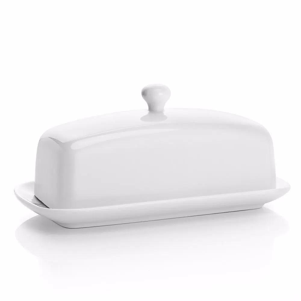 Sweese White Porcelain Butter Dish with Cover, 4 oz. Rectangular Butter Keeper for American Size Sticks