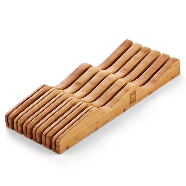 Cook N Home 11-Slot Bamboo In-Drawer Knife Storage Block Organizer