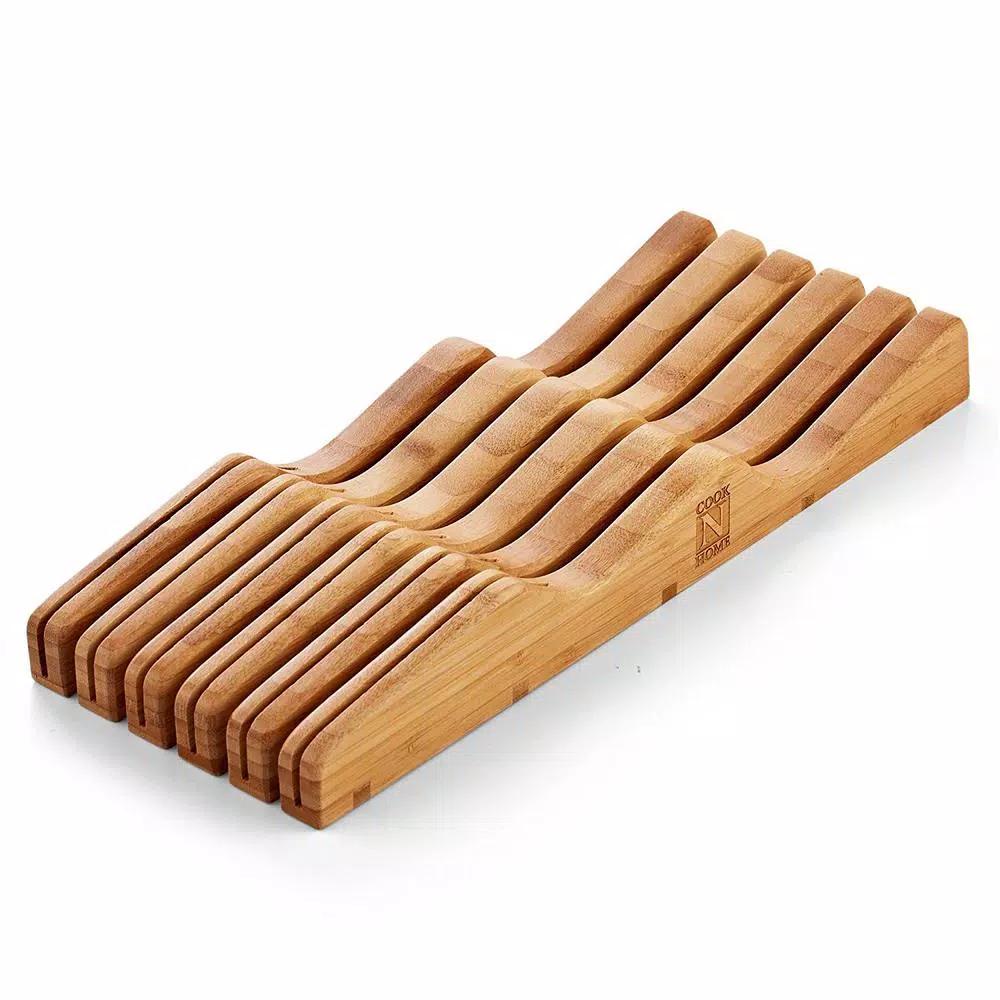 Cook N Home 11-Slot Bamboo In-Drawer Knife Storage Block Organizer