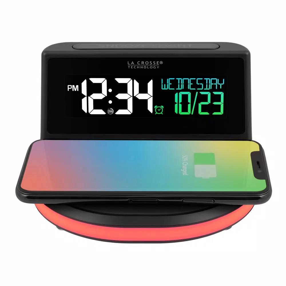 La Crosse Technology Wireless Charging Digital Alarm Clock with 7-Color Glowing Base