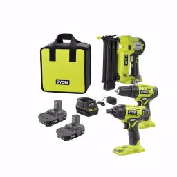 RYOBI 18V ONE+ Cordless 3-Tool Combo Kit with Drill/Driver, Impact Driver, and AirStrike 18-Gauge Brad Nailer thumbnail 1