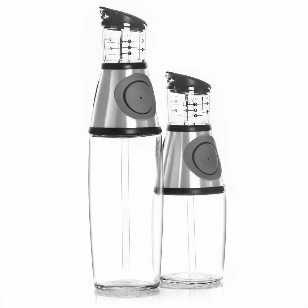 Belwares Blmwares Oil and Vinegar Dispenser Set, 2-Pack Glass Bottles with Drip-Free Spouts and Measuring Pump
