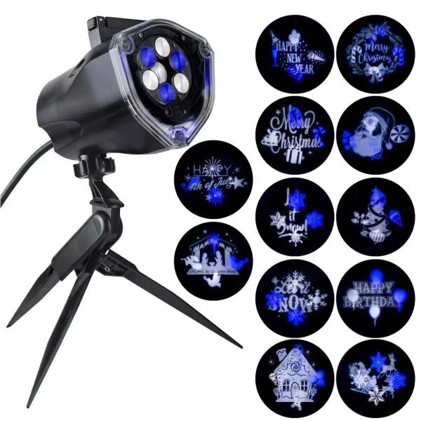 LightShow Blue and White LED Whirl-A-Motion & Static Holiday Projector with 12 Interchangeable Slides