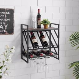 DANYA B 12-Bottle Black Wood Wall Mount Wine Rack with Stemware Organizer and Top Shelf thumbnail 2