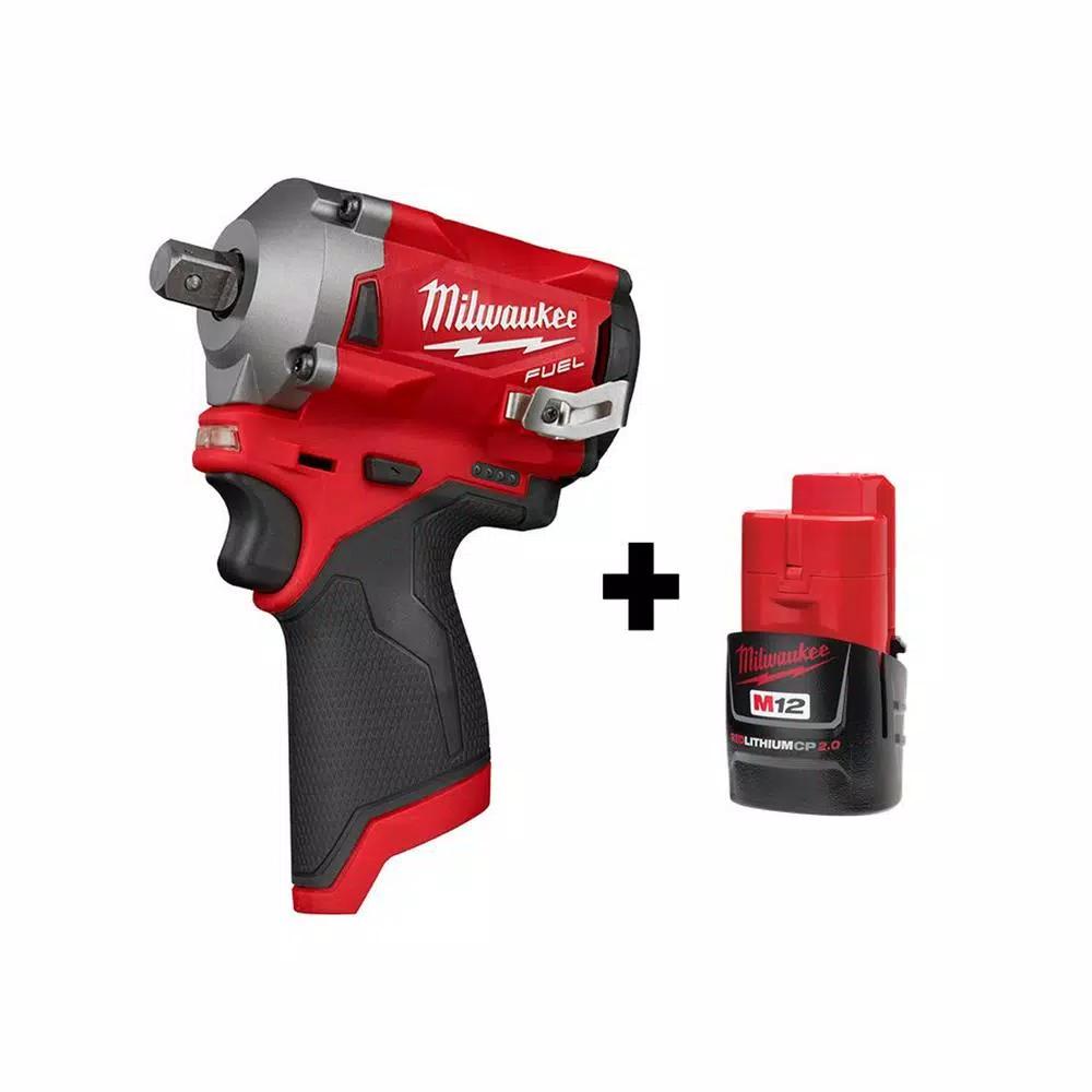 Milwaukee M12 FUEL 1/2 in. Stubby Brushless Cordless Impact Wrench with 2.0 Ah Battery