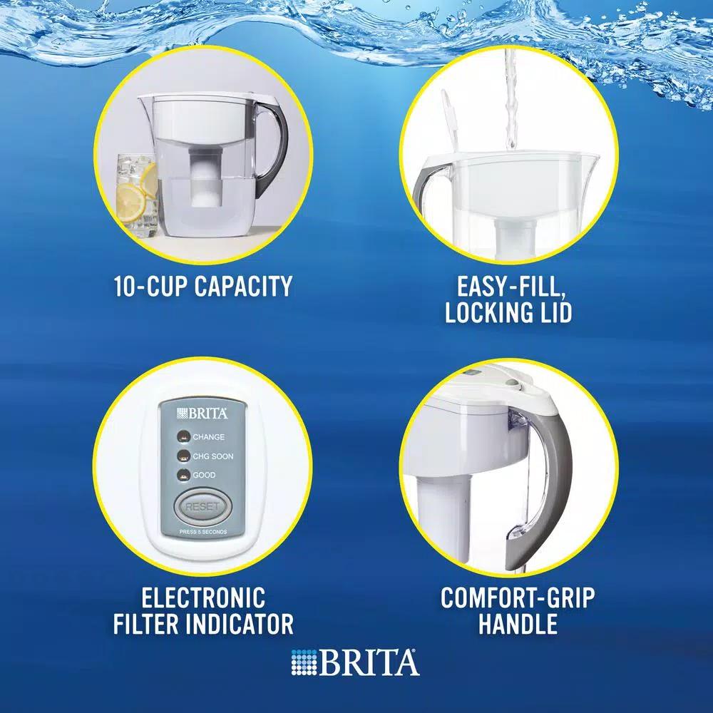 Brita Water Filter Pitcher, 80 fl. oz. Large Capacity, BPA Free, Red