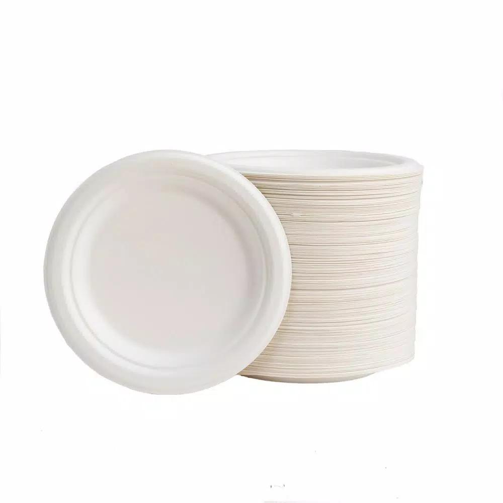 Unbranded 7 in. White Sugarcane Plates, Eco-Friendly & Biodegradable (600 Pack)