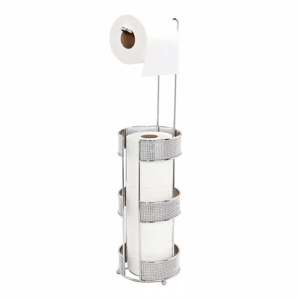 Bath Bliss Curls Toilet Paper Holder and Dispenser, Pave Diamond Chrome Design