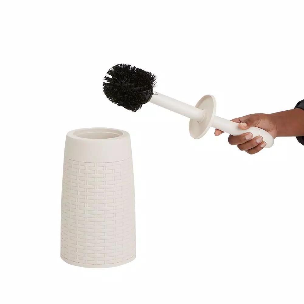 Mind Reader 12 in. Plastic Magic Toilet Brush and Holder Set in Ivory