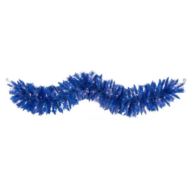 Nearly Natural 6 ft. Blue Flocked Artificial Christmas Garland with 50 Warm White LED Lights