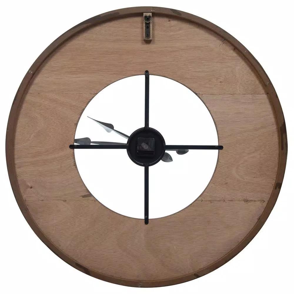 Pinnacle 33 in. Rustic Reclaimed Wood and Metal Round Wall Clock - Farmhouse Style