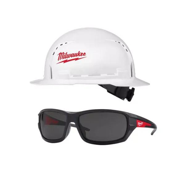 Milwaukee BOLT White Type 1 Class C Full Brim Vented Hard Hat with Performance Tinted Safety Glasses Set