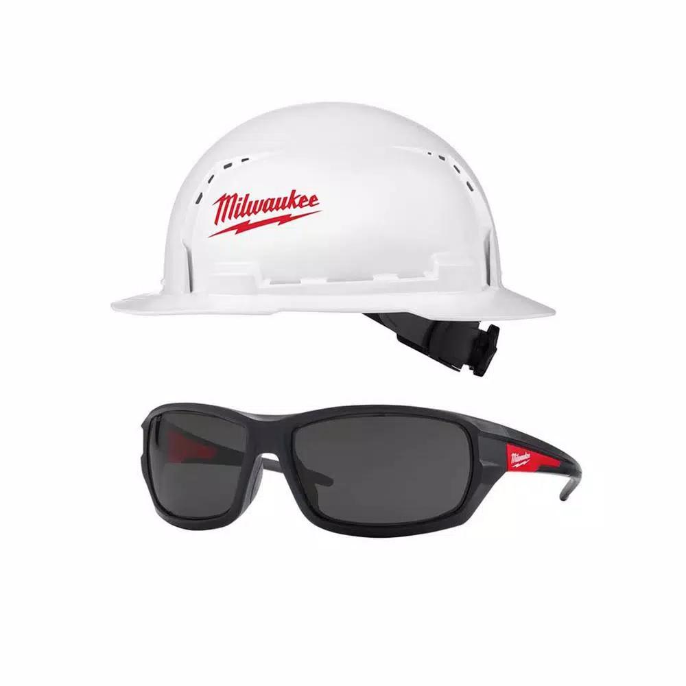 Milwaukee BOLT White Type 1 Class C Full Brim Vented Hard Hat with Performance Safety Glasses
