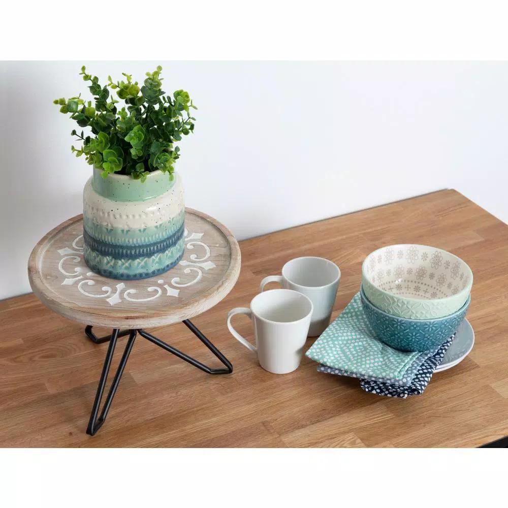 Kate and Laurel Sherald 11 in. White Round Wood Pedestal Tray with Metal Stand