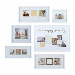Pinnacle One Happy Family White and Gold Gallery Wall Photo Frame Set, 6 Piece Wood Frame Kit thumbnail 1