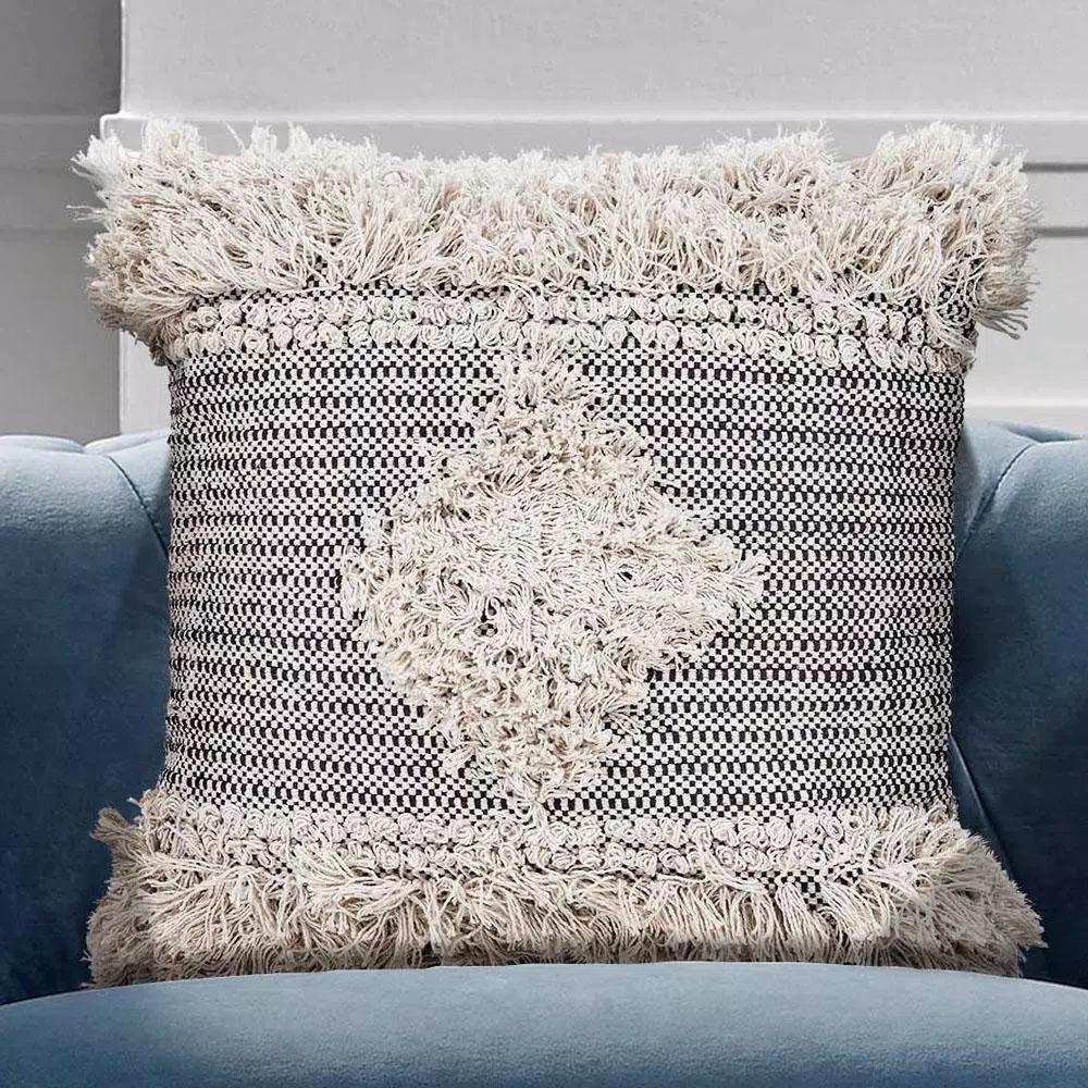 LR Resources Cottage Natural and Black Geometric 20 in. x 20 in. Cotton Throw Pillow