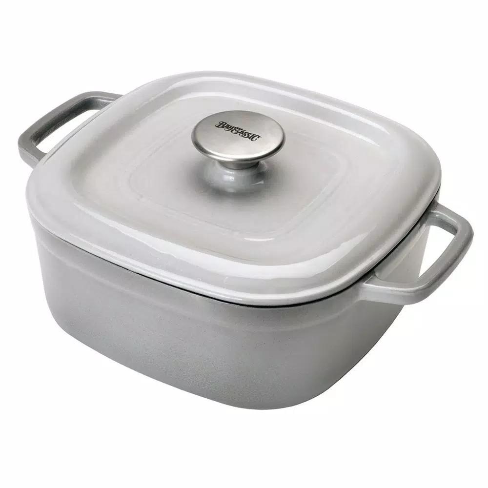 Bayou Classic 4 qt. Enameled Cast Iron Casserole Dish with Lid, Weathered Gray