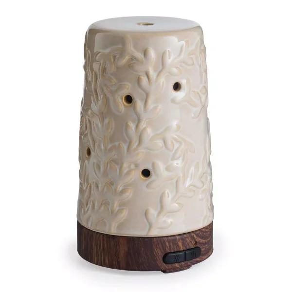 Candle Warmers Etc Flourish 9.3 in. Ceramic Ultrasonic Essential Oil Diffuser with 15 ml Essential Oil Bundle