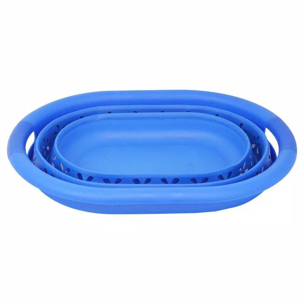 Southern Homewares Collapsible Laundry Basket, Space-Saving Plastic & Silicone Hamper, Blue