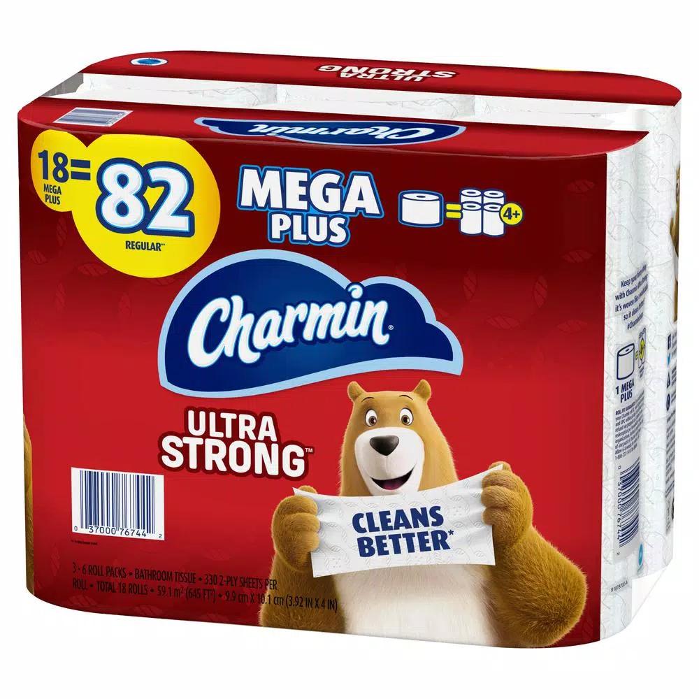Charmin Ultra Strong Toilet Paper, 18 Mega Plus Rolls, 2-Ply White