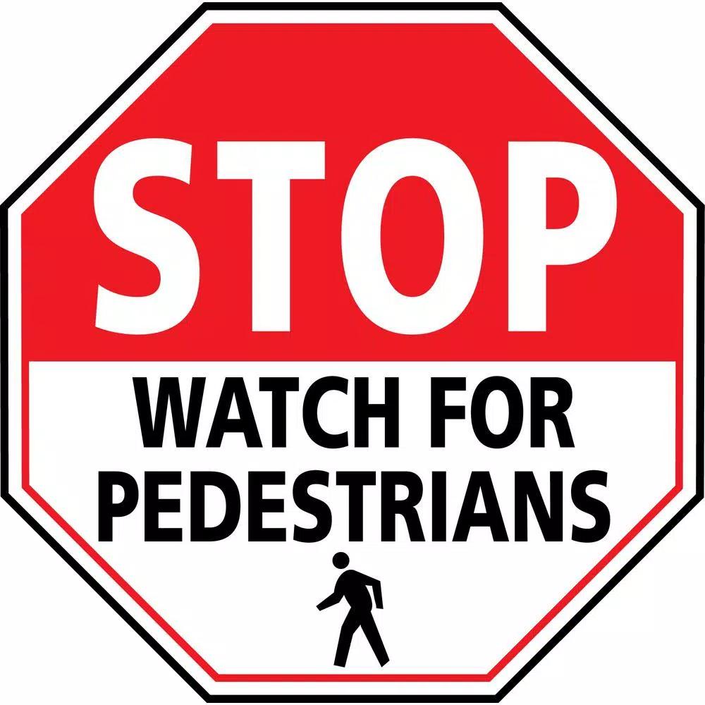 Mighty Line 24 in. Stop Watch For Pedestrians Safety Floor Sign, Red and White