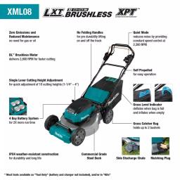 Makita 21 in. 36V LXT Brushless Self-Propelled Cordless Lawn Mower Kit with 4 Batteries and Charger thumbnail 3