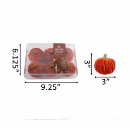 Flora Bunda 3 in. Fall Harvest Orange Velvet Pumpkins Set of 6 - Indoor Tabletop Decor thumbnail 2
