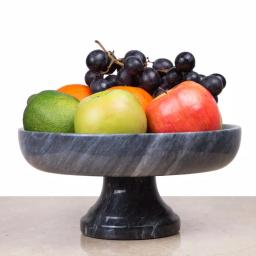 Creative Home Natural Black Marble Fruit Bowl on Pedestal, 10-inch Round Footed Centerpiece thumbnail 3